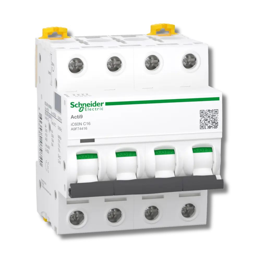 Disjoncteur, Acti9 iC60N, 4P, 16 A, courbe C, 6000 A (IEC 60898-1), 10 kA (IEC 60947-2)